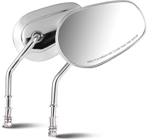 DNA MOTORING Pair of Motorcycle Side View Mirror, Chrome, Universal 5/16-10 (8MM) Bolt, Compatible with BMW Honda Suzuki Yamaha Kawasaki Most Motorcycle Cruiser Scooter, Oval Style, MP-MR-M002-CH