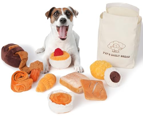 Nocciola 10Pack Interactive Squeaky Dog Toys with a Storage Bag, Soft Plush Bread Dog Toys to Keep Them Busy, Durable Stuffed Dog Toys for Small Medium Dogs, Dog Gifts