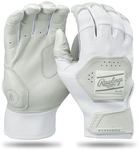 Rawlings Workhorse Baseball-Schlaghandschuhe für Erwachsene, Weiß/Weiß, XLRG