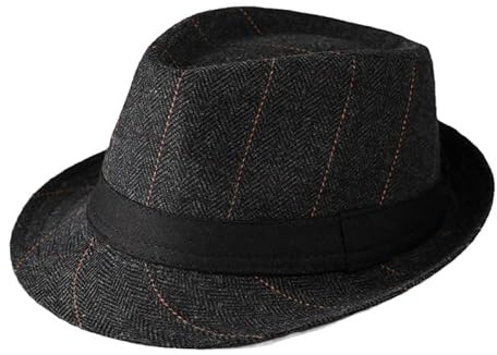 OhMill Chapeau Fedora pour Hommes Chapeau Trilby en Feutre Casquette de Jazz Chapeau Melon Chapeau Panama Rétro Accessoires de Gentleman Costume de Mafia Gangster Gatsby