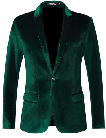 LIUYUYOUGO Kavaj för män i sammet, solid en knapp, blazer, sportrock, elegant, smal passform, sammet, smoking, jacka, skårat , avslappnad, affärsjacka för middag, bal, bröllop, gRÖN, M