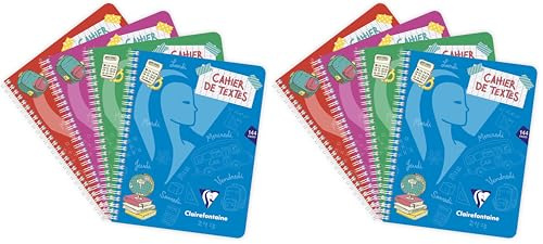 Clairefontaine 308756C Un Cahier de Texte à Spirale Mimesys - 17x22 cm - 144 Pages Grands Carreaux - Papier Blanc 90 g - Couverture Polypro Transparent - Couleur Aléatoire (Lot de 2)