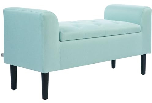 HOMCOM Banco con espacio de almacenamiento, banco tapizado con aspecto de lino, taburete cargable hasta 130 kg, caja de almacenamiento, para salón dormitorio pasillo, 116 x 44 x 58 cm Verde