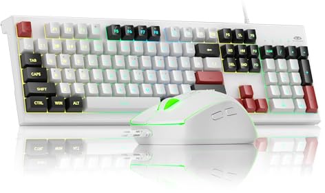 MageGee Creamy Keyboard and Mouse Combo, K2 Classic Keyboard, Wired RGB Backlit, 104 Waterproof Keys, Ergonomic, PC/Laptop/MAC - Knight Red