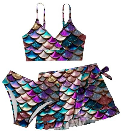 Bikini Mädchen Set 3er Kinder Blumen Badeanzug, Badeanzüge für Mädchen, Bademode Top+Rocks +Slips Badebekleidung,