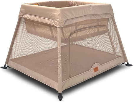 Venture Airpod Travel Cot – Lightweight Foldable Baby Cot with Newborn Insert, Mattress, Storage Bag & Playpen Function – Breathable Mesh Sides – Suitable from 0 to 3 Years - Beige