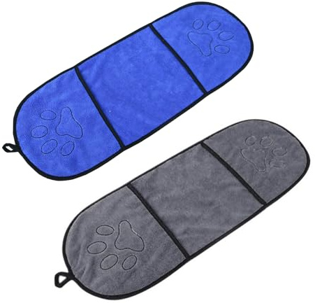 2 Pièces Serviette Chien 65 x 23 CM, Serviette pour Chien Doux Séchage Rapide Microfibre, Serviete Chien Super Absorbante pour Animaux pour Chats, Chiens ou Autres Petits Animaux,（Gris+Bleu）