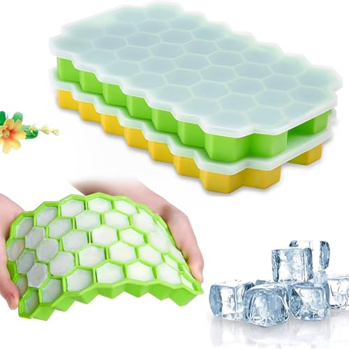 Set di 2 Porta Cubetti Ghiaccio Silicone Senza BPA, Stampi Ghiaccio Silicone Con Coperchio, Cubetti Ghiaccio Riutilizzabili Facili da Rimuovere, Ideali per Bevande, Cocktail e Cucina