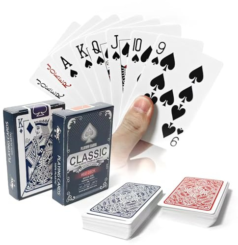 Generico 2 Mazzi Carte da Gioco Impermeabili in Plastica, Carta Poker Plastificate, Carte Gioco Rosso e Blu, Carte da Poker Professionali Per Bridge, Blackjack, Canasta, Texas, Go Fish