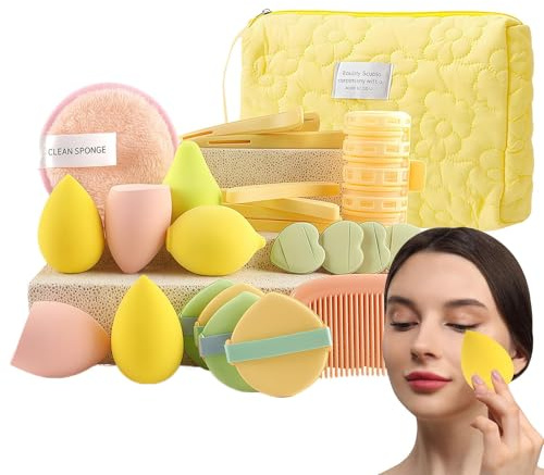Pack d'Outils de Maquillage - 24 Pièces Applicateurs en Éponge pour Maquillage - Collection d'Accessoires Cosmétiques avec Mallette de Voyage au Design Élégant pour les
