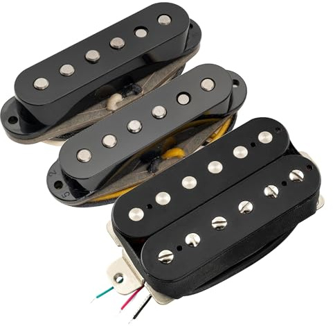 Musiclily Pro ST-TX Alnico 5 Staggered Single Coil Pickups and Uncovered Humbucker ST-HSS Neck Middle Bridge Pickups Set for Strat Style Electric Guitar, Black