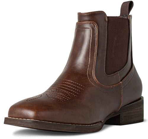 J's.o.l.e Stivali da cowboy corti alla caviglia da uomo con punta quadrata alla moda stivali stile occidentale, Marrone scuro, 42 2/3 EU