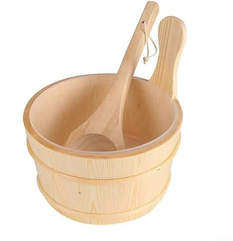 Cubo de sauna con cuchara de madera para baño de vapor y spa, construcción de madera natural, 24 x 27 cm, cubo de riego tradicional para sauna doméstica y comercial