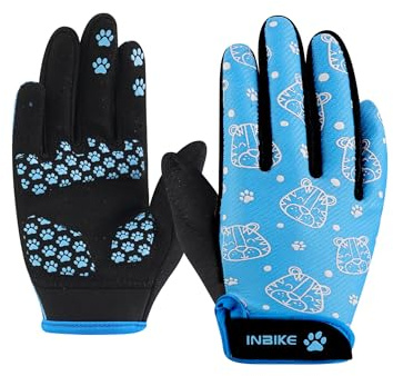 INBIKE Guantes Ciclismo Niño Niña Bici 5 a 12 Años Antigolpes, Antideslizantes, Transpirables con Tejido de Malla, Running, Senderismo y Paseos al Aire Libre Azul Cielo 5-7 Años
