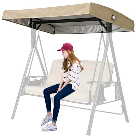 3 Plazas Techo de Repuesto para Columpio,210D Oxford Impermeable protección UV Toldo Balancin de Jardin Exterior y Techo,Funda de Repuesto para toldo de Techo,Caqui