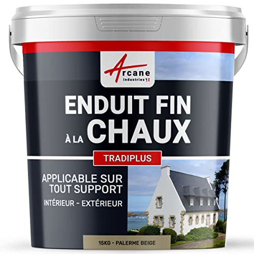 ARCANE INDUSTRIES Enduit Fin à la Chaux, décoration, intérieure, extérieur, Maison : Tradiplus - 15 kg (jusqu'à 14 m²) Palerme - Beige