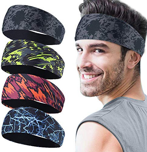 Sport Stirnband für Herren 4 Stück,Schweißband und Stirnband Sport Feuchtigkeitstransport Workout Schweißbänder für Laufen, Cross Training, Yoga und Fahrradhelm