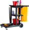 The Workplace Depot Economy Cleaning Cart - Lightweight Black Polythene Janitorial Trolley with Waste Bag, Shelves & Tool Holders for Professional Commercial & Office Use