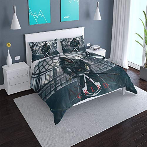 NICHIYOBI Assassin's Creed Bettbezug Bettwäsche Set - Bettbezug und Kissenbezug,Mikrofaser,3D Digital Print dreiteiliger Bettwäsche (25,Double 200x200cm)