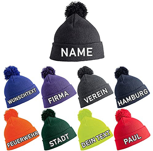 Generisch Bommel-Strickmütze mit Wunschtext Bestickt (Navy)