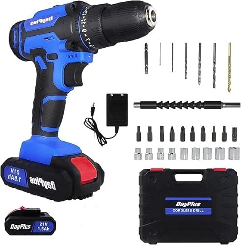 Taladro inalámbrico, 21 V, batería con 3 funciones, taladro atornillador con batería de iones de litio, cargador rápido 1H, 26 unidades de kit de perforación incluido, 25+1 niveles de par de giro con