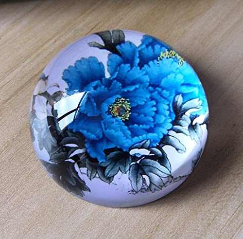 Fait à la main Cristal Verre Bleu Pivoine Fleur Hémisphère Presse-papiers Demi Boule Ornements En Verre Fournitures De Bureau À DomicileTable Décoration Cadeaux