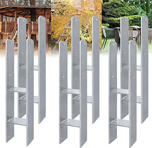 ACXIN 6 Stück H-Pfostenträger H-Anker Pfostenanker Set in Rostfreier Stahl mit Beschichtung, für feste Installationen im Freien, 121x600mm, 5mm Materialstärke