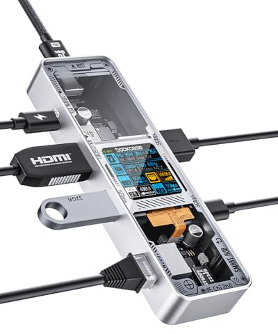 DOCKCASE Smart USB C Hub 6-in-1, USB-C Multiport Adapter mit 4K HDMI, Gigabit Ethernet, 100W Power Delivery, 2× USB-A 5Gbps, SD/TF Kartenleser, USB-C Hub für MacBook, Laptop Silber