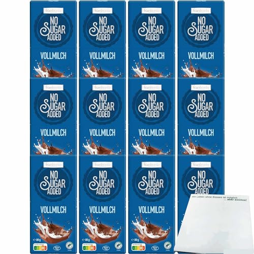 Frankonia Chocolat No Sugar Added Vollmilch Schokolade glutenfrei 12er Pack (12x80g Tafel) + usy Block