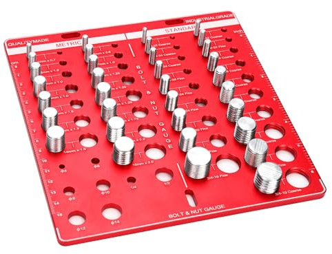 Comprobador de Roscas de Tuercas y Pernos de 34 Bits, Tablero Identificador de Pernos 19 Estándar y 15 Métricos Herramienta de Dimensionamiento de Calibre de Roscas Tabla de Tuercas y Pernos