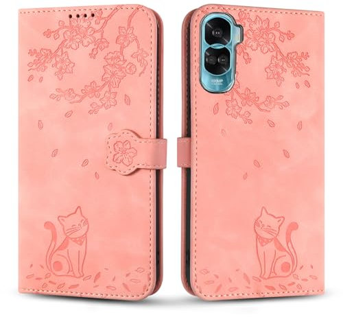 Vaitasy Funda para Honor 90 Lite 5G, Ligera Cuero PU Protectora Cover con Función de Soporte Carcasa para Honor 90 Lite 5g - Gato Rosa