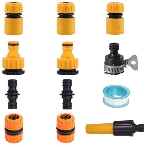 Ensemble de Connecteurs Rapides pour Tuyau d'arrosage, Connecteur de Robinet fileté, Raccords Femelles, Raccords de Réparation,Connecteur d'arrêt d'eau,Connecteur Universel, Ruban Adhésif, Buse