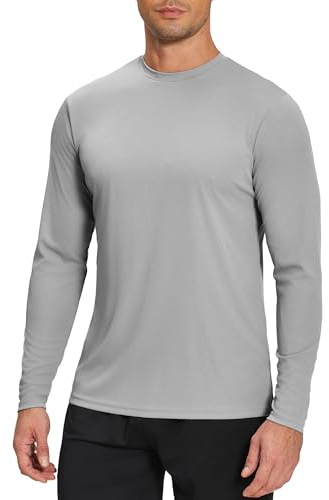 Weardear Herren Sport Tshirts Langarm Trainingsshirt Atmungsaktiv Funktionsshirt Leicht Gym T-Shirt Rundhals Laufshirt UPF 50+ Fitness Running Top Sportshirt Hellgrau M