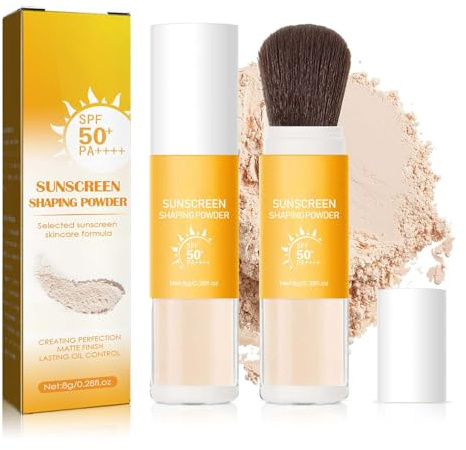 EONFAVE Mineral Sonnenschutz Puder, 2 Stück SPF 50 Sunscreen Setting Powder, Oil Control Loose Powder mit Brush, Wasserfest Lang Anhaltend, Leicht Und Atmungsaktiv Face Powder
