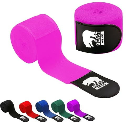 BBGuards Fasce Boxe 5 Metri Semi-Elastiche e con Passante per Il Pollice. Bendaggi Boxe Uomo e Donna (Kick Boxing, Muay Thai, MMA, Arti Marziali, fitboxing). Nastri Boxe Traspiranti (Rosa)