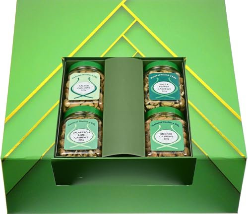 Natural Health 4 Life Snack Nuts, Gift Box Selection 4 Savoury Cashew Nut Varieties = 900 g