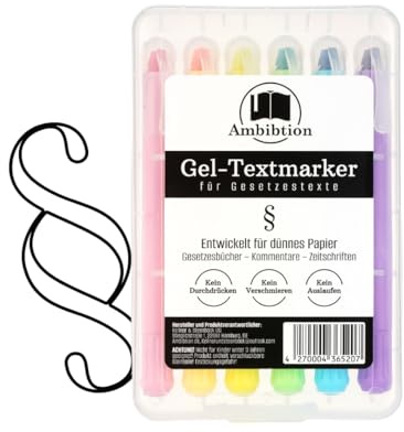 Ambibtion Surligneurs en gel pour livres de loi, surligneurs en gel pour papier fin, lois, sacs de bagage, satorius, magazines spécialisés, commentaires, surligneurs, marqueurs de différentes couleurs