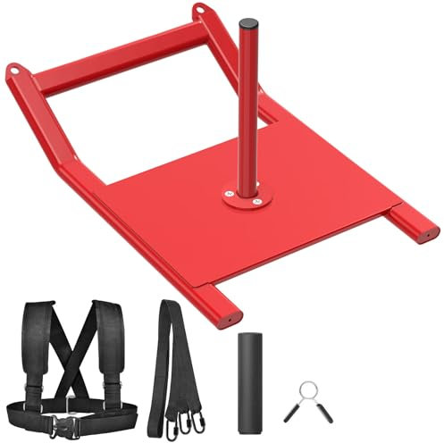 BeneLabel Gewichtsschlitten, Gewicht Schlitten Training Pull Push Sportliche Übung Ausrüstung für Fitness Krafttraining Geschwindigkeit Stärke Verbesserung mit Widerstand Gurtzeug, Rot