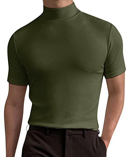 Generico Maglietta Estiva da Uomo a Collo Alto, Maglietta Estiva da Uomo Maglietta da Uomo Estiva Muscolo Slim Fit Basic T-Shirt Sportive Girocollo Elasticizzata Taglie Forti Biancheria Intima Casual
