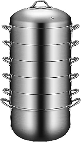 GLJTUO Olla para Baño María con Tapa De Vidrio, Vaporera De Acero Inoxidable, Vaporera De 6 Niveles, Accesorio para Vaporera, Olla Grande para Cocinar Al Vapor, Color Plateado,