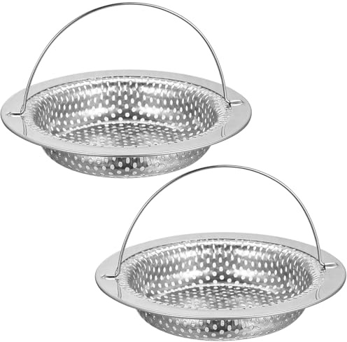 2 st diskho-sil, rostfritt stål diskho-silar, anti-igensättning diskho matfångare med handtag, dräneringssil, sil matfångarkorg, OD 11 cm, ID 9 cm, H 2 cm