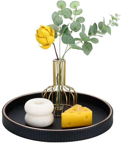 GORESE Bandejas para Servir,Bandejas Decorativas Redonda Cuero Bandeja Cocina Bandeja para Café Organizador de Mesa de Centro, Organizador de Valet Tablet para Cocina,Salón,Dormitorio,Baño(Negro)