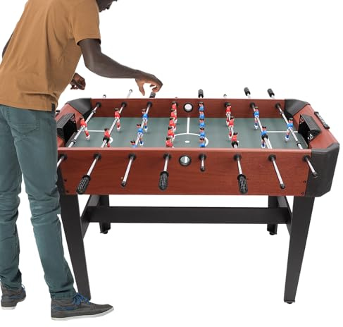 Futbolín de 120 cm, con 8 barras de acero y plástico, mesa de juego robusta para entretenimiento familiar, habitación infantil y oficina, color negro y marrón rojizo