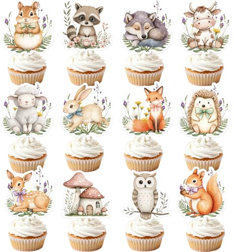 CharmeFleur 24 Piezas Decoración De Cupcakes Con Motivos De Animales Salvajes Para Fiesta De Bebé Niños Y Niñas