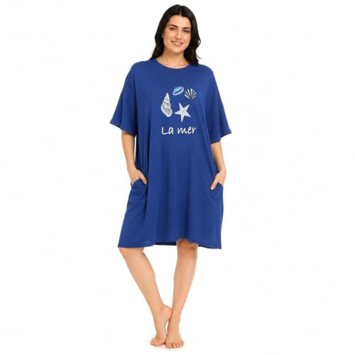 GM Apparel Women’s Baggy Nighty Nightgown Loungewear Sleepwear Night Dress Oversized T Shirt Ladies Nighties Short Sleeved 100% Cotton Nightshirts Night wear With Pockets