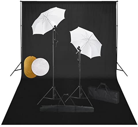 Kaloriko Fotostudioset med dagsljuslampor, skärmar och aluminiumstativ, justerbart teleskopbakgrundssystem 500 x 300 cm, 5-i-1-reflektor, perfekt för fotografering, vlogging och streaming