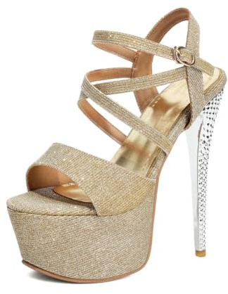 TNMIUH Sandalias con Plataforma Brillo 16cm Tacón de Aguja Sexy Pole Dance