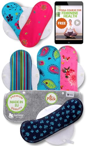 Öko Stoffbinden waschbar aus bio Bambus für leichte Blutung (Größe S+M, 6er-Pack); kleine hochtemperatur-waschbare Binden für Damen & Mädchen MADE IN EU; dünne mehrweg Binden für bequeme Periodentage