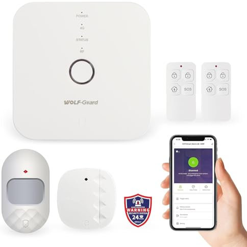 Wolf-Guard WM4N Allarme 4G WiFi Intelligente per Casa, Sistema Antifurto Senza Fili con App Tuya/Smartlife, Telecomando, Sensore Porte/Finestre e Rilevatore Movimento