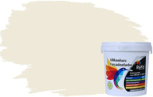 RyFo Colors Silikonharz Fassadenfarbe Lotuseffekt Trend Weißtöne Cremé 1l - bunte Fassadenfarbe, weitere Weiß Farbtöne und Größen erhältlich, Deckkraft Klasse 1